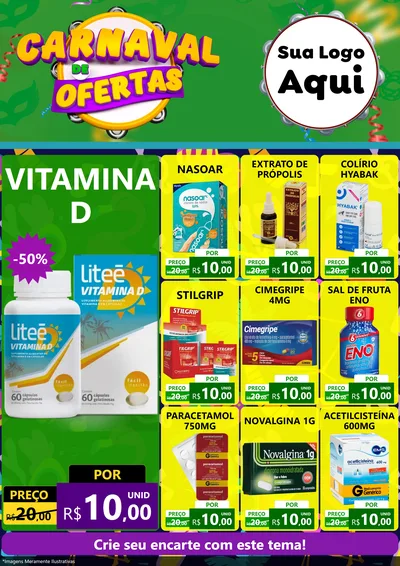 Modelo de Encarte para Encarte A4 Vertical com o tema Carnaval de Ofertas para Farmácia