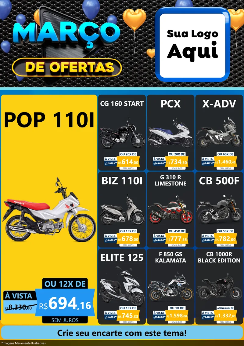 Modelo de Encarte para Encarte A4 Vertical com o tema Março de Ofertas para Concessionaria de Motos