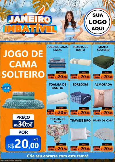 Modelo de Encarte para Encarte A4 Vertical com o tema Janeiro Imbatível para Cama, Mesa e Banho