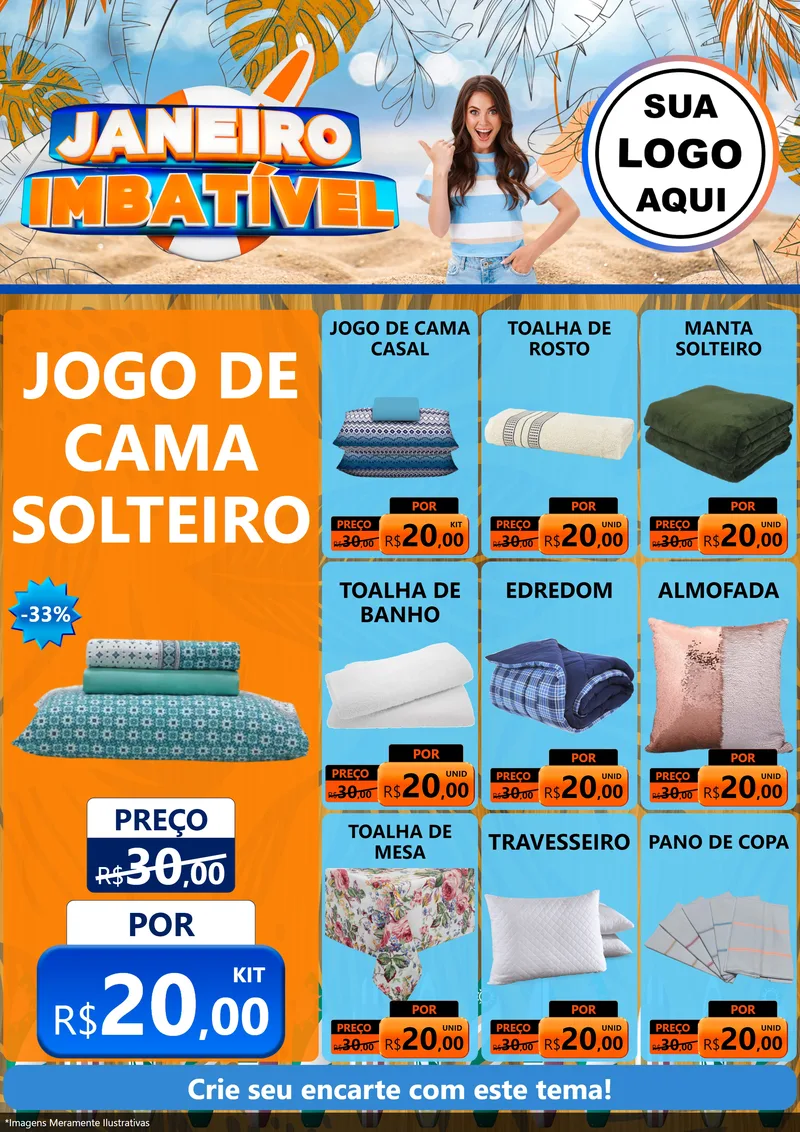 Modelo de Encarte para Encarte A4 Vertical com o tema Janeiro Imbatível para Cama, Mesa e Banho