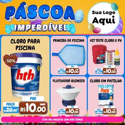 Modelo de Rede Social para Feed Facebook com o tema Páscoa Imperdível para Produtos para Piscina