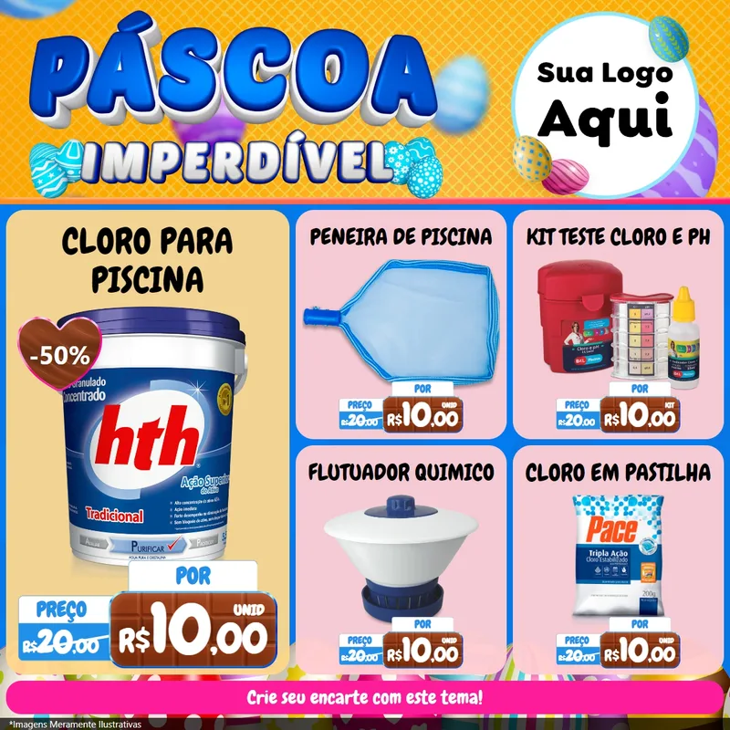 Modelo de Rede Social para Feed Facebook com o tema Páscoa Imperdível para Produtos para Piscina