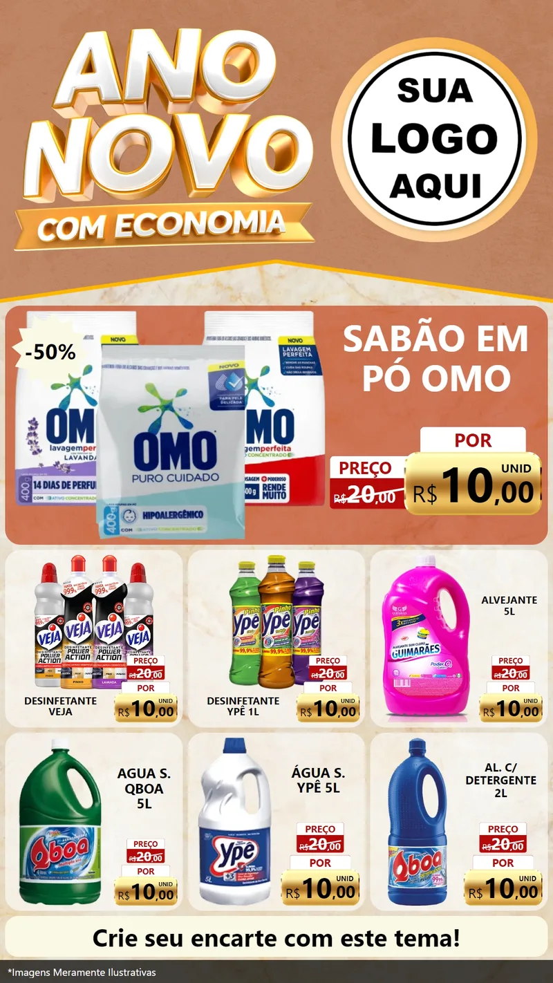 Modelo de Rede Social para Stories com o tema Ano Novo Com Economia para Produtos de Limpeza