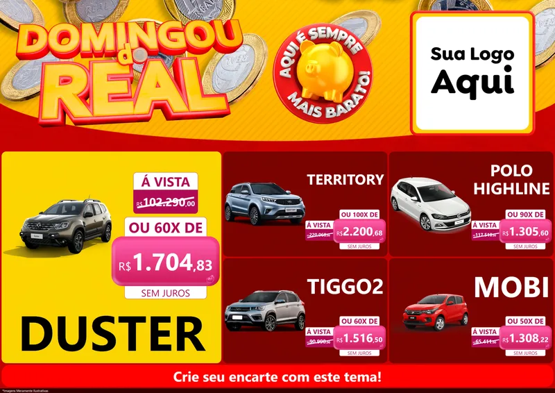 Modelo de Encarte para Encarte A4 Horizontal com o tema Domingou do Real para Concessionaria de Carros