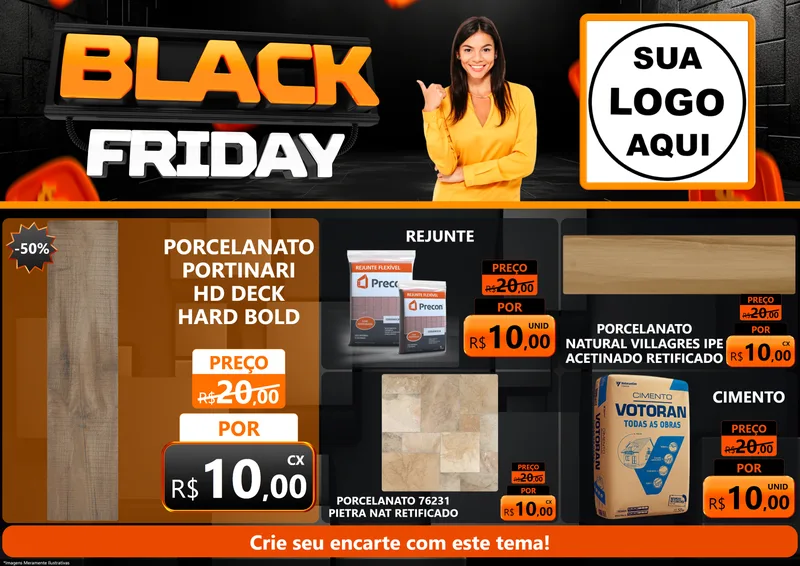Modelo de Encarte para Encarte A4 Horizontal com o tema Black Friday para Pisos e revestimentos