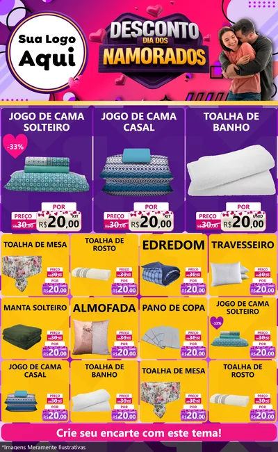 Modelo de Encarte para Encarte Grande com o tema Desconto Dia dos Namorados para Cama, Mesa e Banho