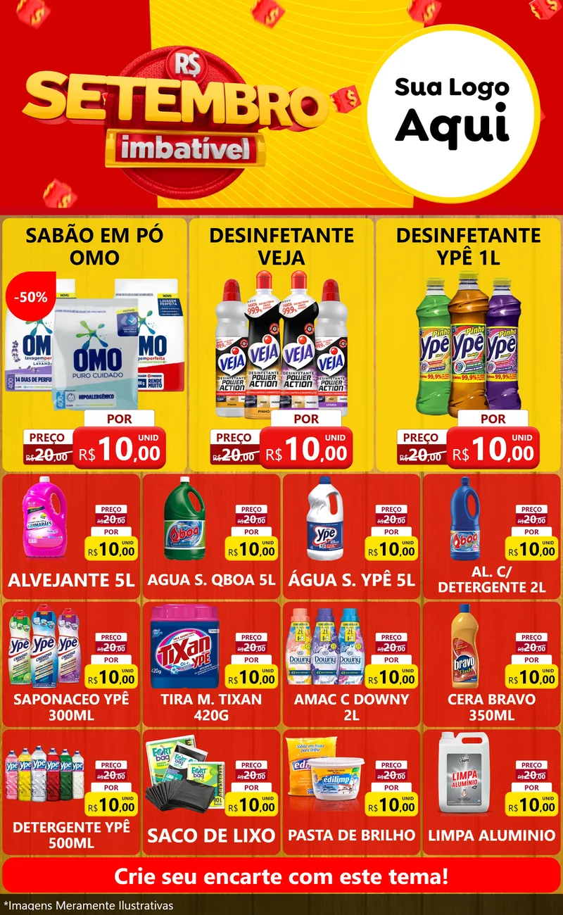 Modelo de Encarte para Encarte Grande com o tema Setembro Imbatível para Produtos de Limpeza
