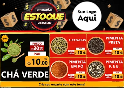 Modelo de Encarte para Encarte A4 Horizontal com o tema Operação Estoque Zerado para Produtos Naturais