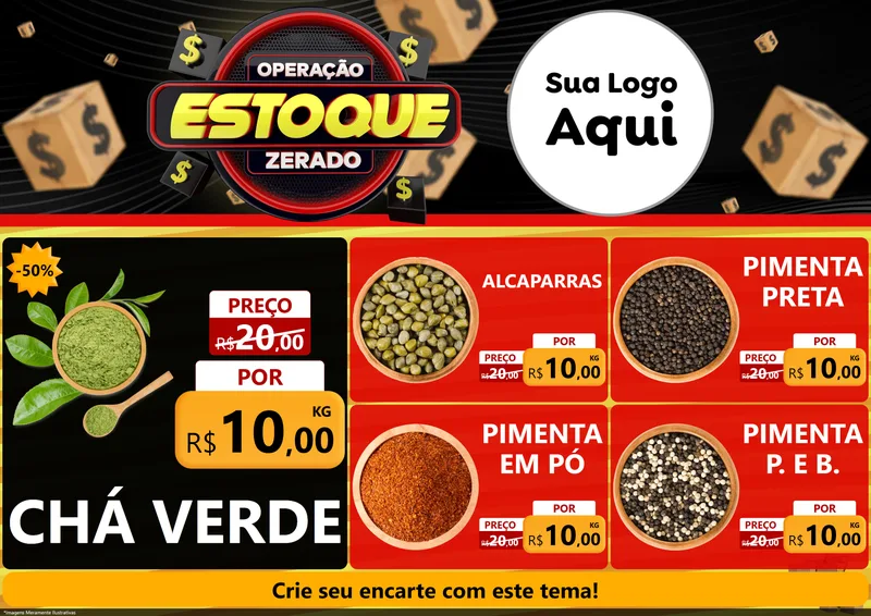 Modelo de Encarte para Encarte A4 Horizontal com o tema Operação Estoque Zerado para Produtos Naturais