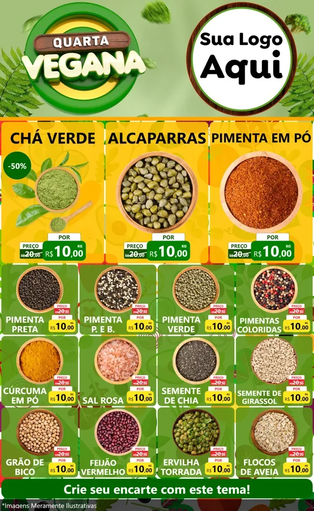 Modelo de Encarte para Encarte Grande com o tema Quarta Vegana para Produtos Naturais