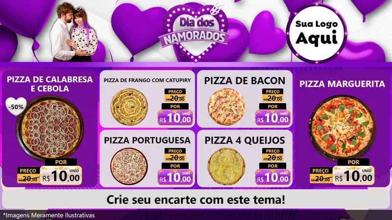 Modelo de TV para TV Horizontal com o tema Dia dos Namorados para Pizzaria