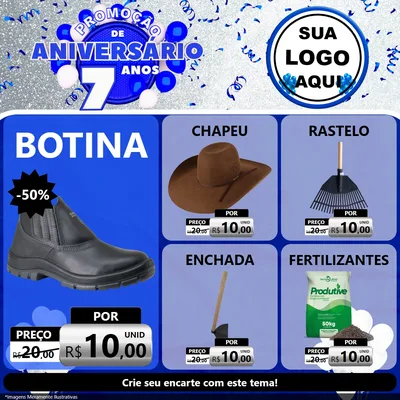 Modelo de Rede Social para Feed Facebook com o tema Promoção de Aniversário - 7 Anos para Agropecuária