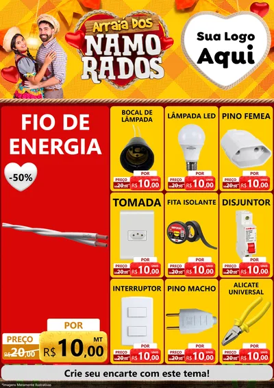Modelo de Encarte para Encarte A4 Vertical com o tema Arraiá dos Namorados para Materiais Elétricos