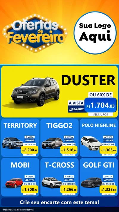 Modelo de Rede Social para Stories com o tema Ofertas de Fevereiro para Concessionaria de Carros