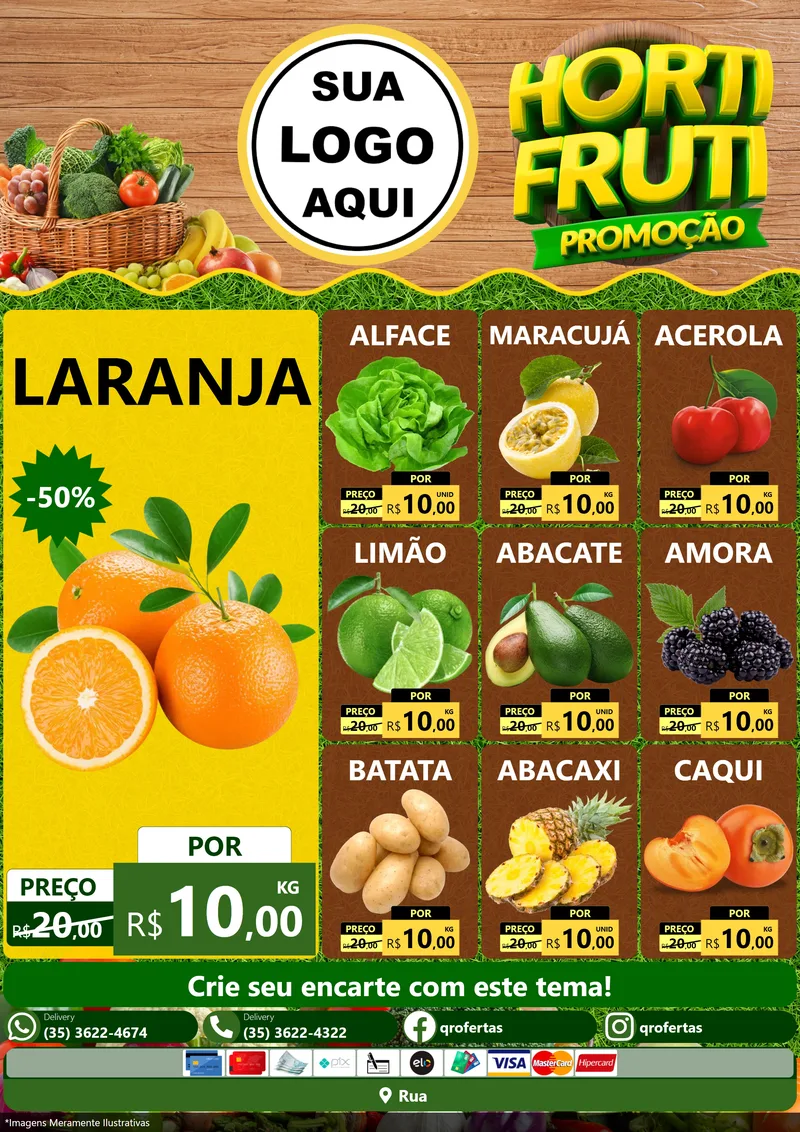 Modelo de Encarte para Encarte A4 Vertical com o tema Hortifrúti Promoção para Hortifrúti