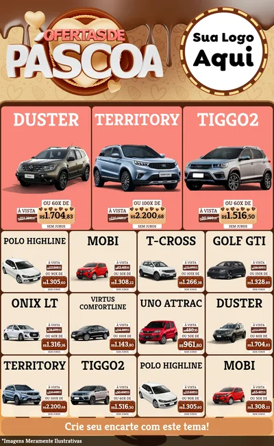 Modelo de Encarte para Encarte Grande com o tema Ofertas de Páscoa para Concessionaria de Carros