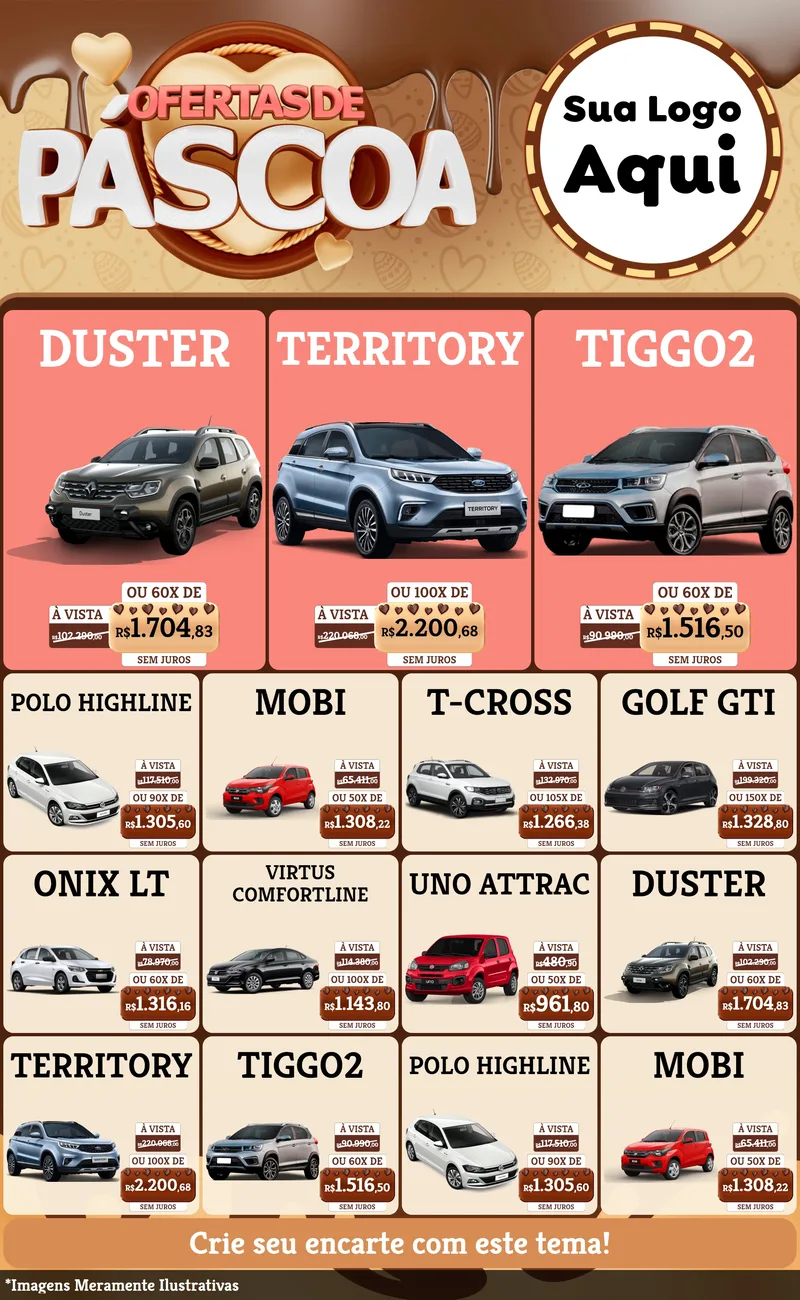 Modelo de Encarte para Encarte Grande com o tema Ofertas de Páscoa para Concessionaria de Carros