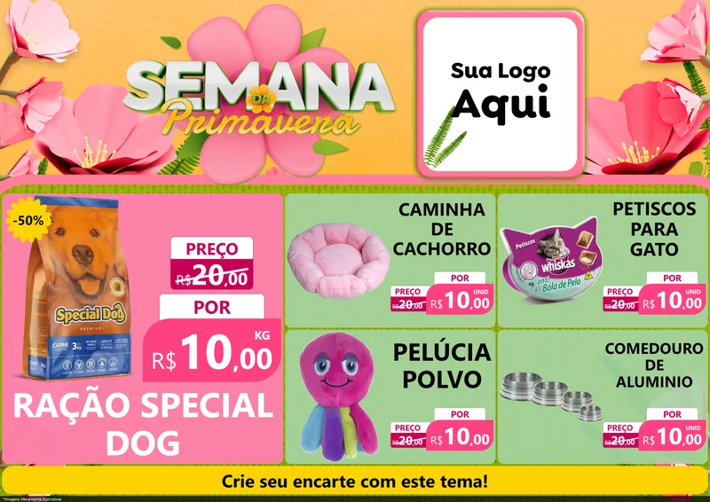 Modelo de Encarte para Encarte A4 Horizontal com o tema Semana da Primavera para Pet Shop