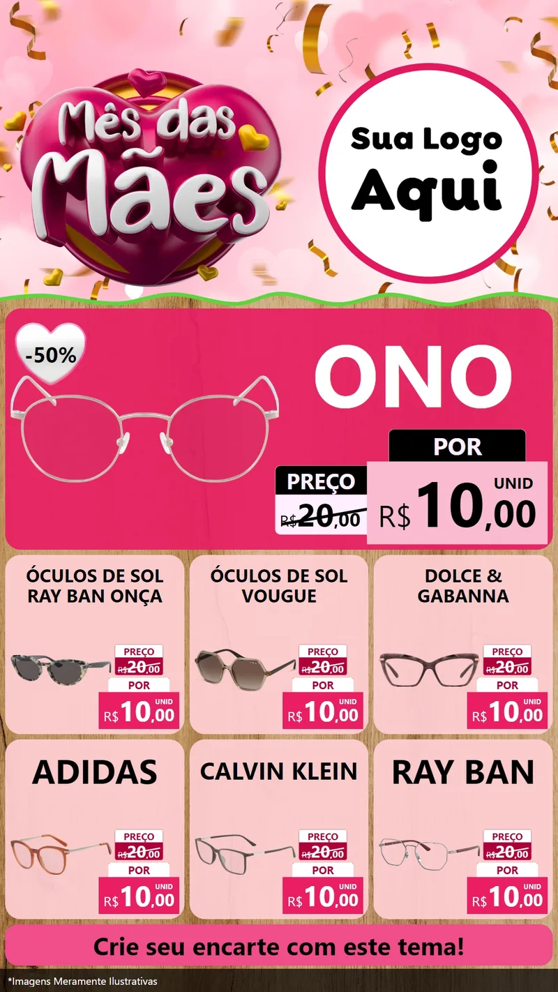Modelo de Rede Social para Stories com o tema Mês das Mães para Óticas