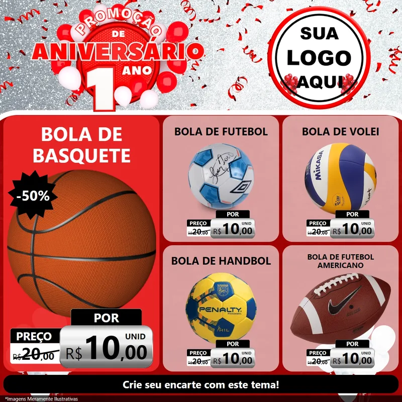 Modelo de Rede Social para Feed Facebook com o tema Promoção de Aniversário - 1 Ano para Artigos Esportivos