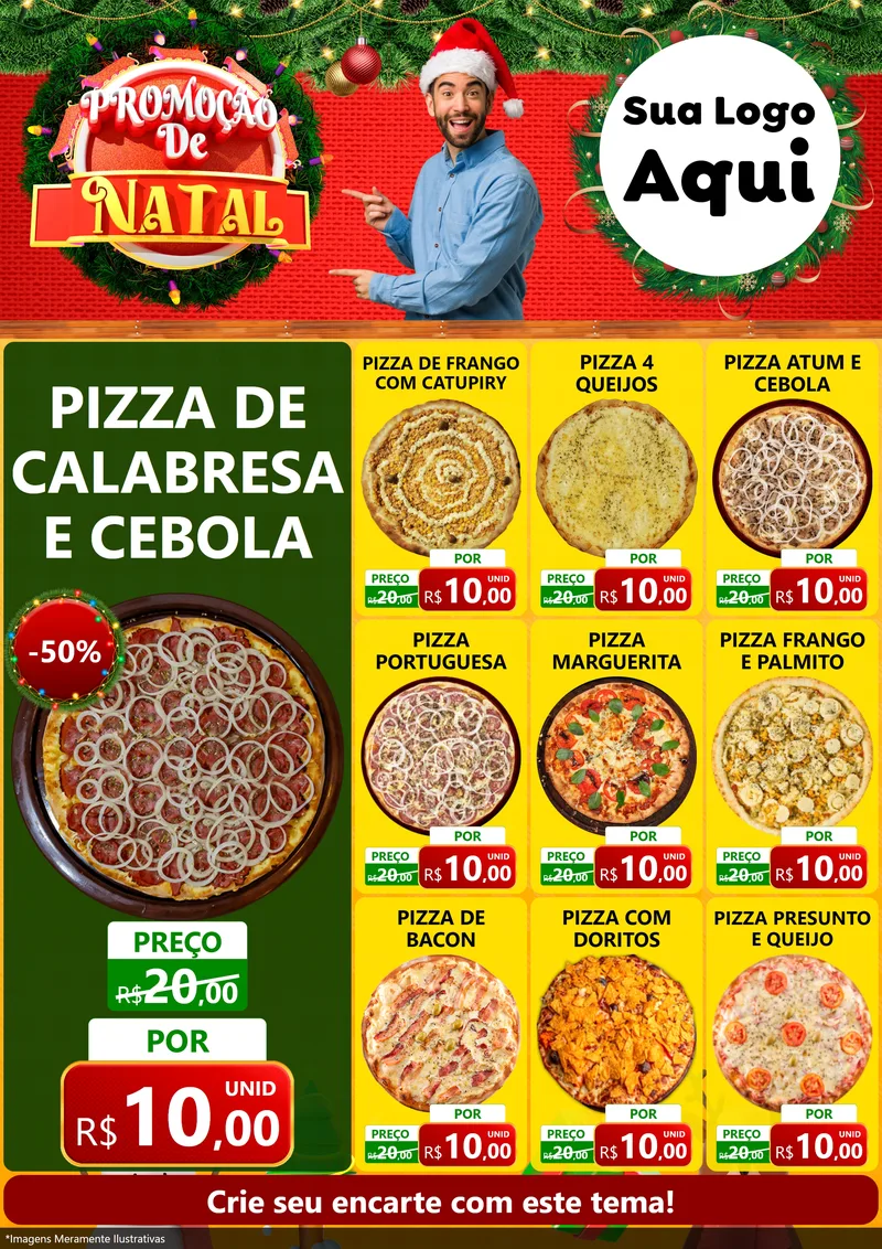 Modelo de Encarte para Encarte A4 Vertical com o tema Promoção de Natal para Pizzaria