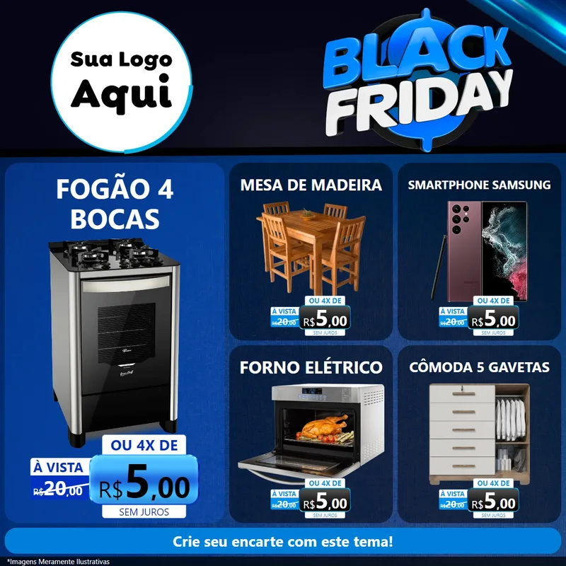 Modelo de Rede Social para Feed Facebook com o tema Black Friday para Móveis e Eletro