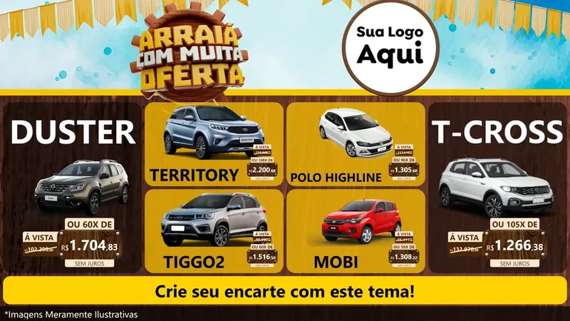 Modelo de TV para TV Horizontal com o tema Ofertas de São João - Junina para Concessionaria de Carros