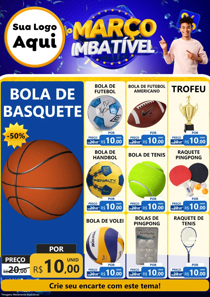 Modelo de Encarte para Encarte A4 Vertical com o tema Março Imbatível para Artigos Esportivos