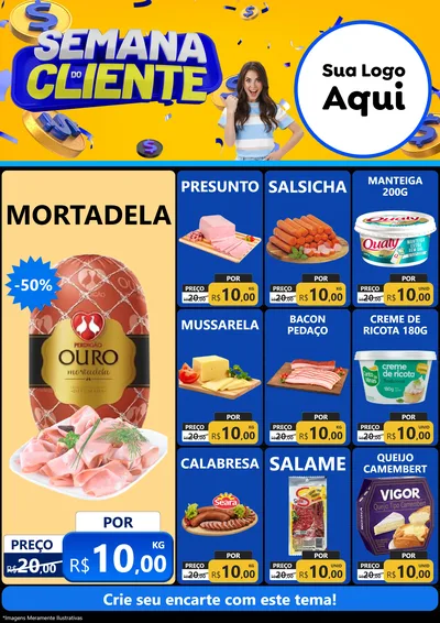 Modelo de Encarte para Encarte A4 Vertical com o tema Semana do Cliente para Frios e Laticínios