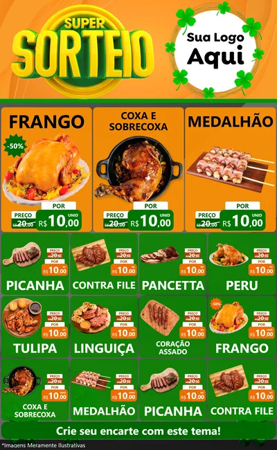 Modelo de Encarte para Encarte Grande com o tema Super Sorteio para Assados