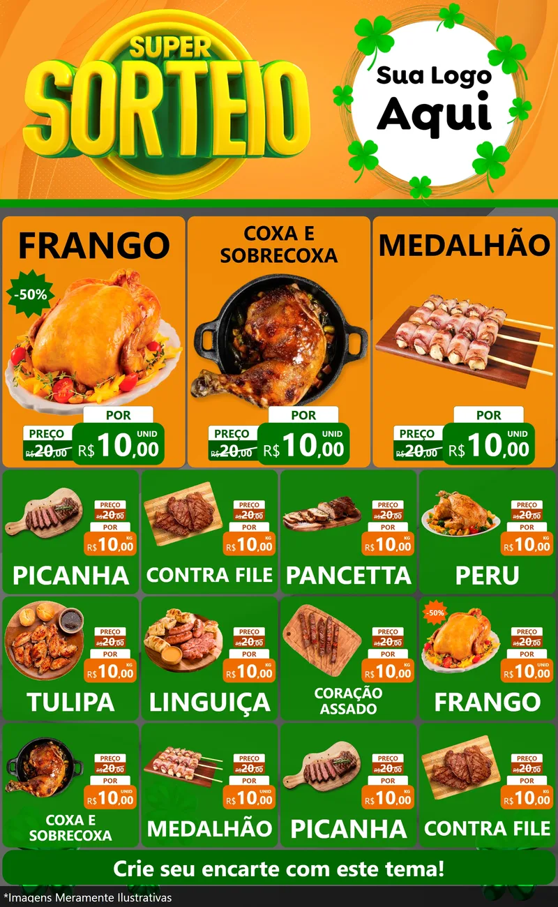 Modelo de Encarte para Encarte Grande com o tema Super Sorteio para Assados