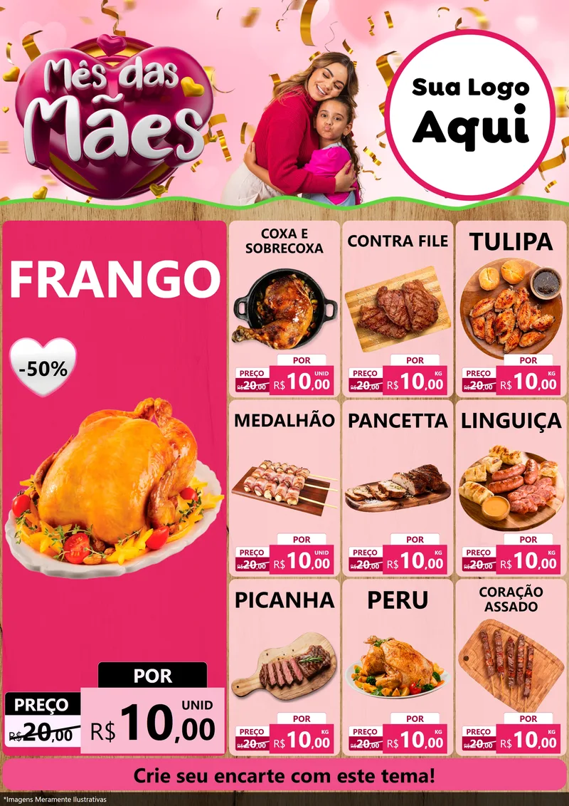 Modelo de Encarte para Encarte A4 Vertical com o tema Mês das Mães para Assados