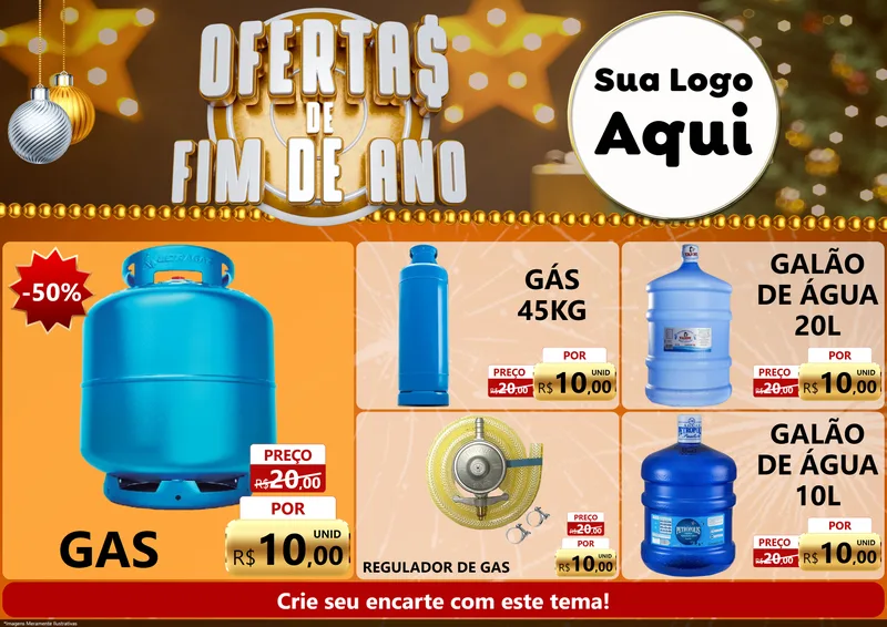 Modelo de Encarte para Encarte A4 Horizontal com o tema Ofertas de Fim de Ano para Água e gás