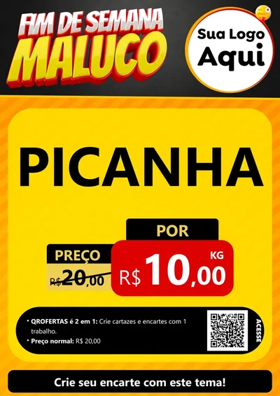 Modelo de Cartaz para Cartaz A4 Vertical com o tema Final de Semana Maluco para Açougue