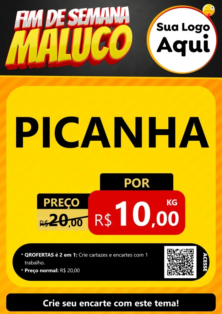 Modelo de Cartaz para Cartaz A4 Vertical com o tema Final de Semana Maluco para Açougue