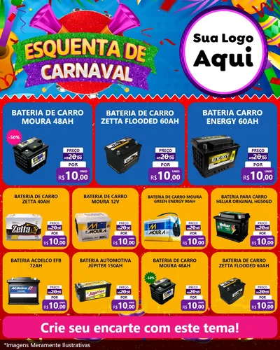 Modelo de Rede Social para Feed Instagram com o tema Esquenta de Carnaval para Baterias Elétricas