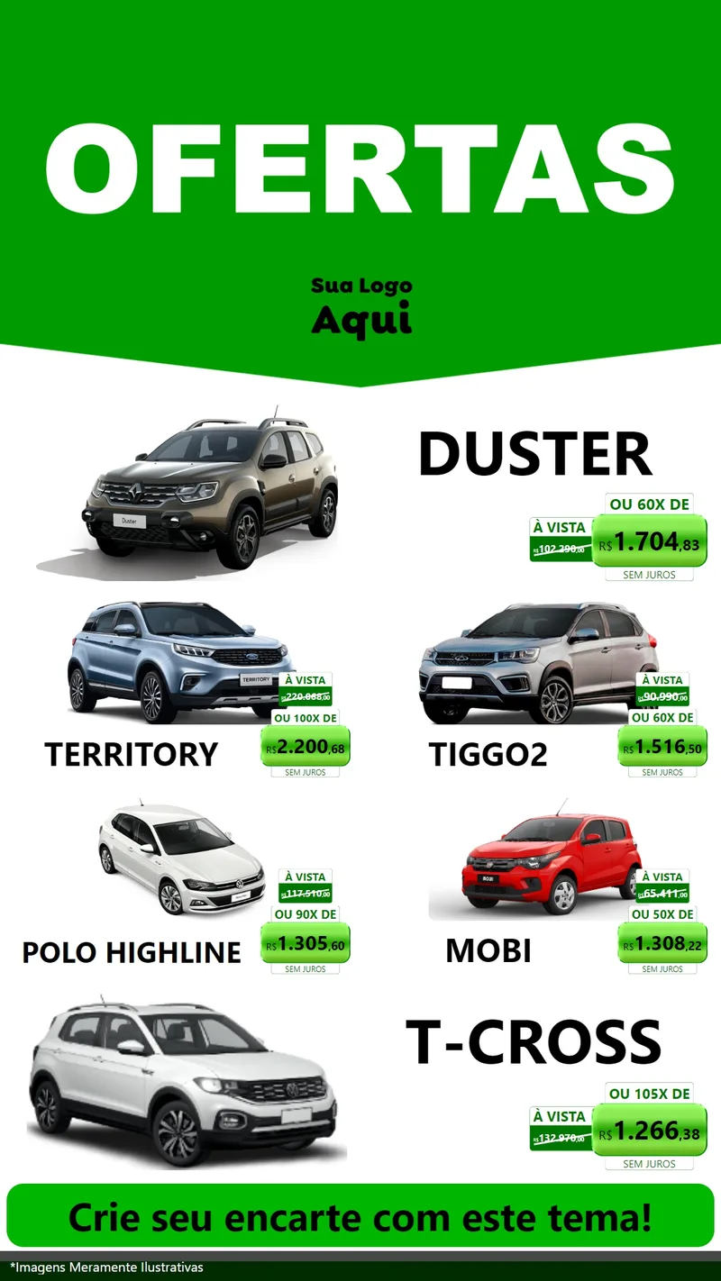 Modelo de TV para TV Vertical com o tema Ofertas Verde Cartaz para Concessionaria de Carros