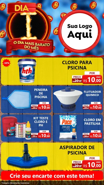 Modelo de TV para TV Vertical com o tema Dia I - O Dia Mais Barato Do Mês para Produtos para Piscina