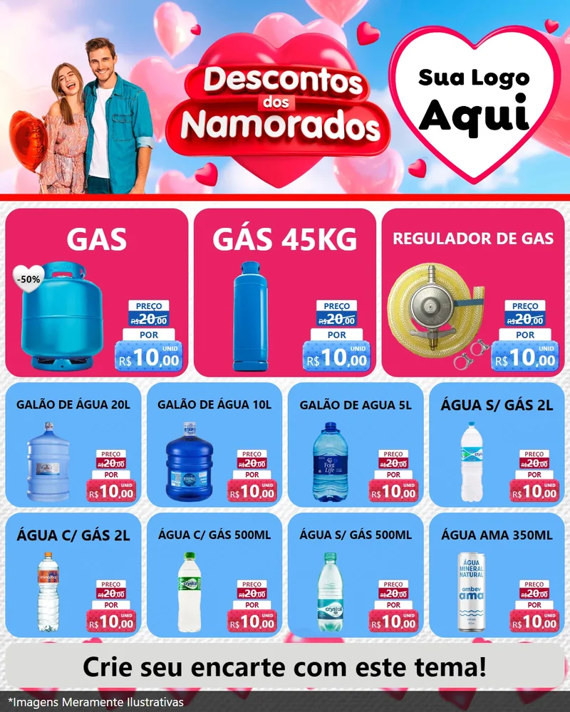 Modelo de Rede Social para Feed Instagram com o tema Descontos dos Namorados para Água e gás