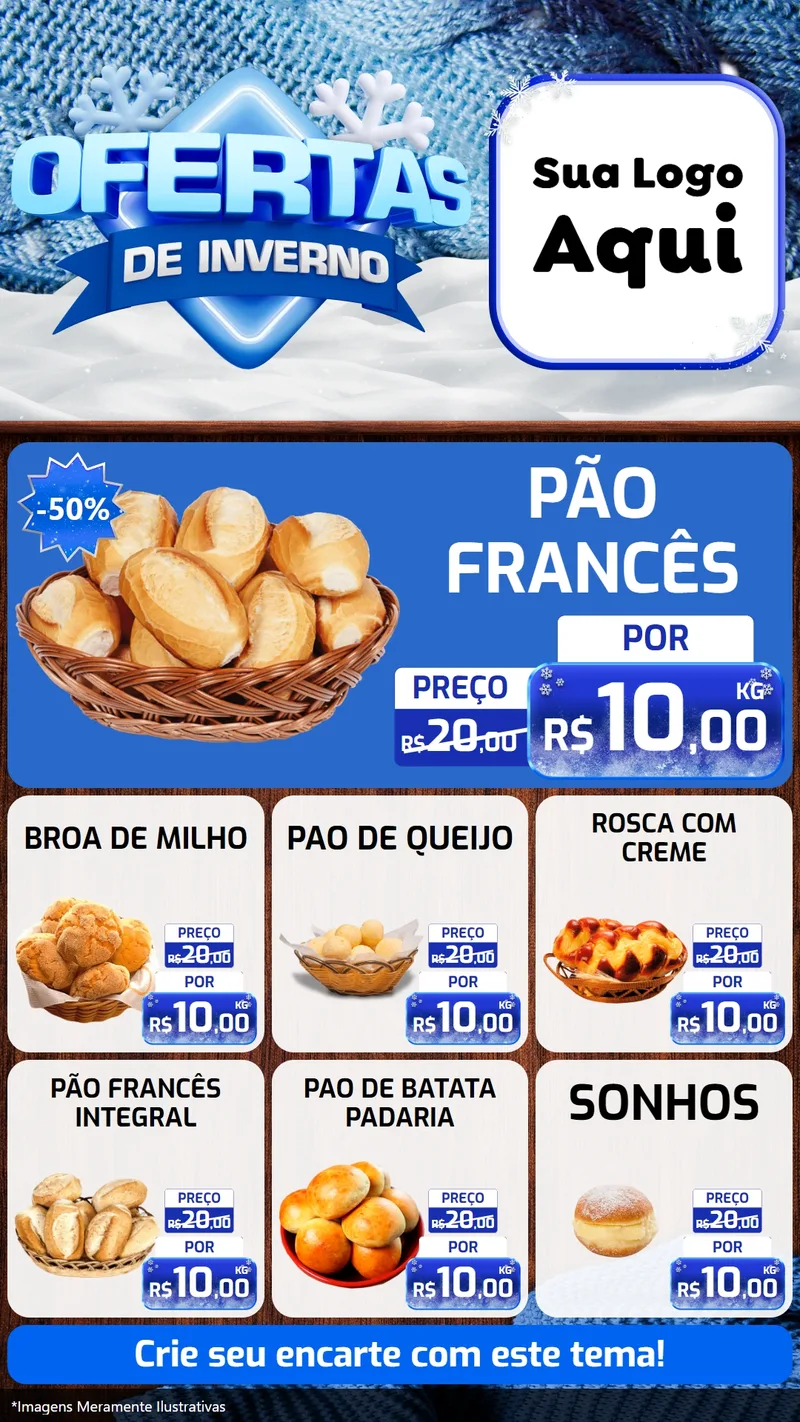 Modelo de Rede Social para Stories com o tema Ofertas de Inverno para Padaria