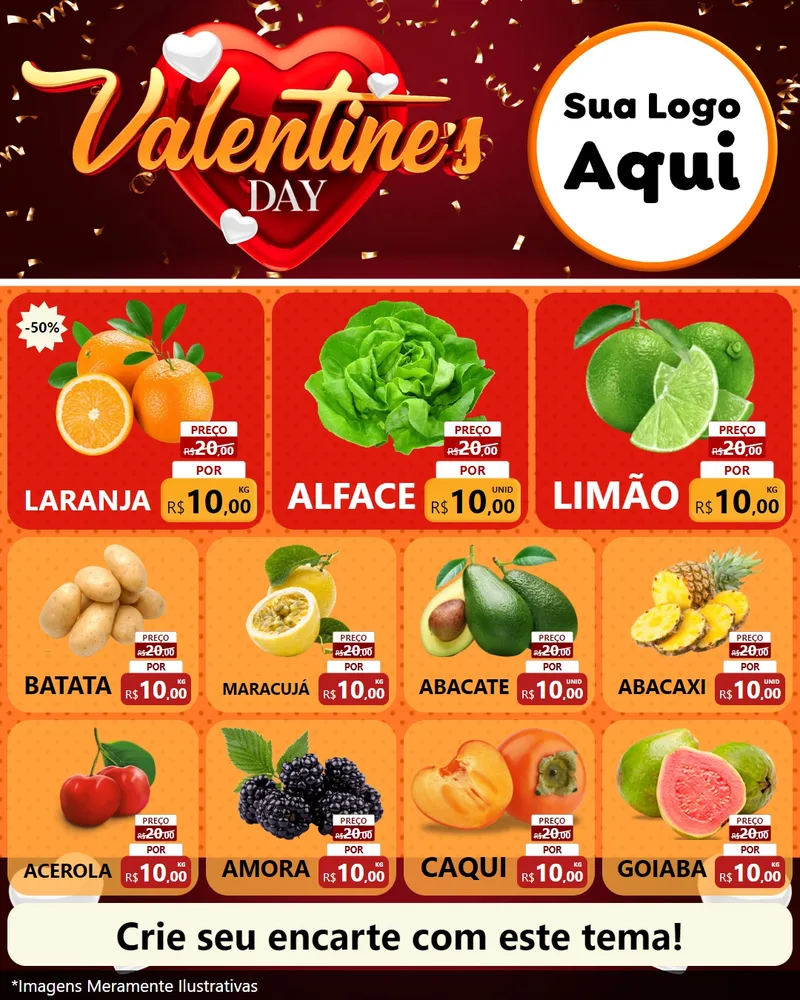 Modelo de Rede Social para Feed Instagram com o tema Valentine's Day para Hortifrúti