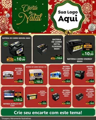 Modelo de Rede Social para Feed Instagram com o tema Natal de Ofertas para Baterias Elétricas