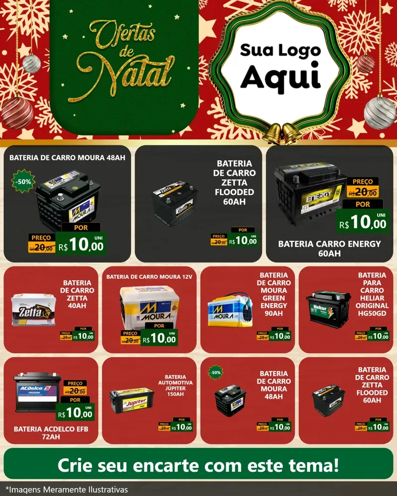 Modelo de Rede Social para Feed Instagram com o tema Natal de Ofertas para Baterias Elétricas