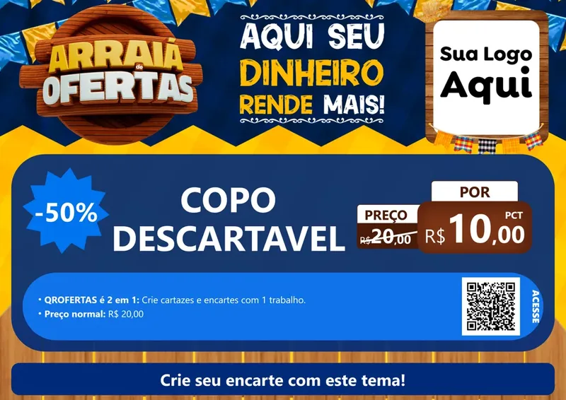 Modelo de Cartaz para Cartaz A4 Horizontal com o tema Arraiá de Ofertas - Junina para Embalagens