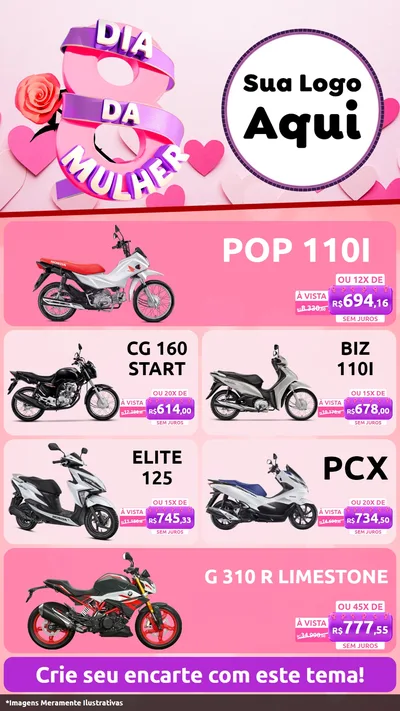 Modelo de TV para TV Vertical com o tema Dia da Mulher para Concessionaria de Motos