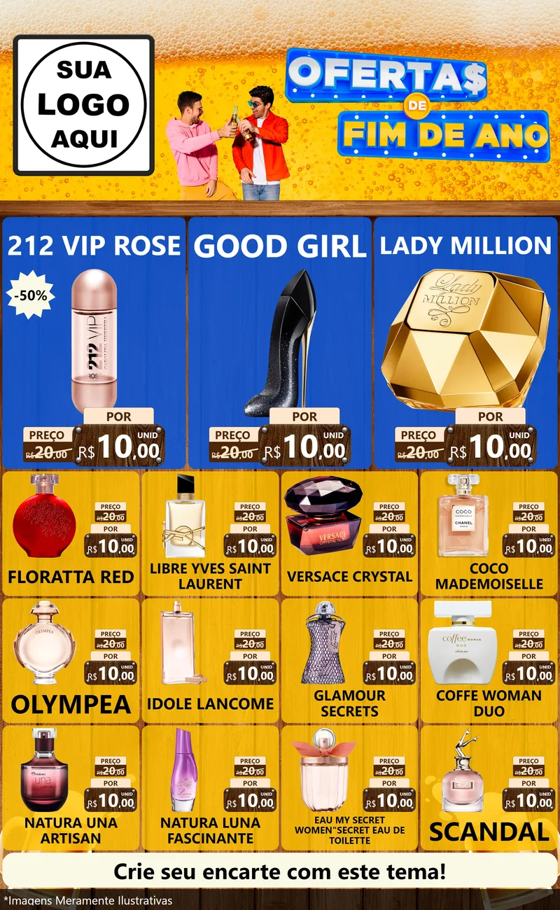 Modelo de Encarte para Encarte Grande com o tema Ofertas de Fim de Ano para Perfumes