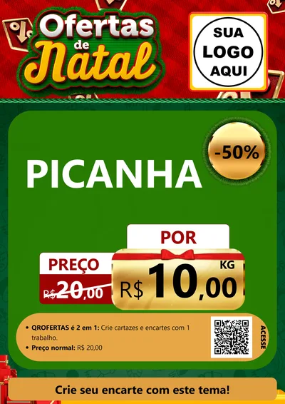 Modelo de Cartaz para Cartaz A4 Vertical com o tema Ofertas de Natal para Açougue
