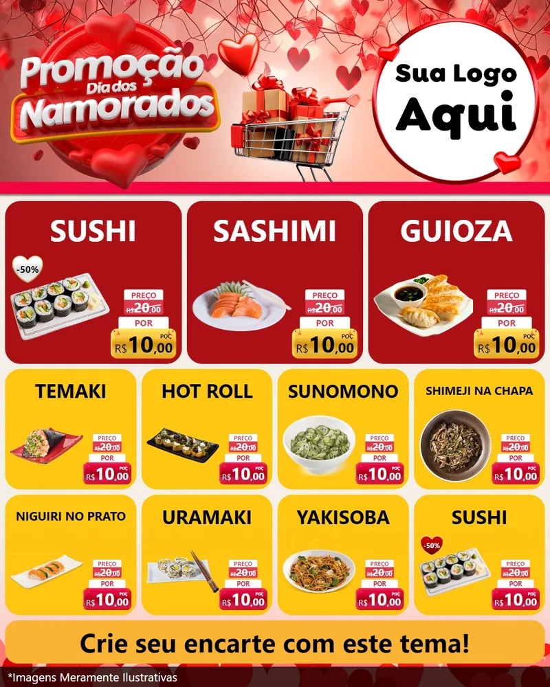 Modelo de Rede Social para Feed Instagram com o tema Promoção Dia dos Namorados para Comida japonesa