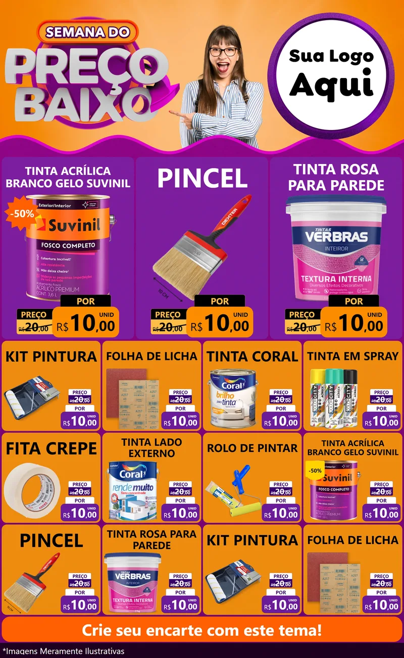 Modelo de Encarte para Encarte Grande com o tema Semana do Preço Baixo para Tintas e Ferramentas