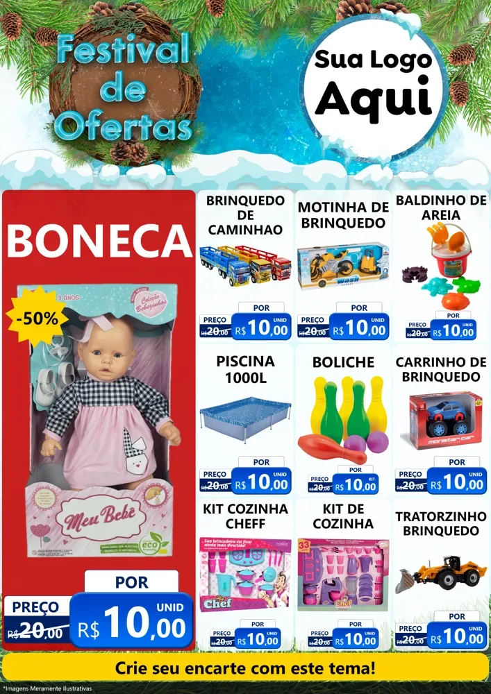 Modelo de Encarte para Encarte A4 Vertical com o tema Festival de Ofertas - Inverno para Brinquedos